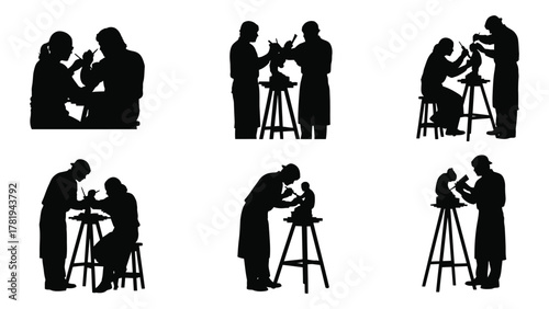 Sculptor silhouettes isolated on white background, Vector