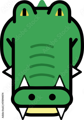 A cute and friendly cartoon alligator head illustration, perfect for educational materials, children's books, and fun designs; this vibrant animal head is sure to capture attention