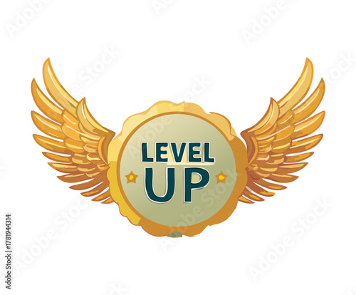 Level Up Star Badge with Wings Icon for Achieving Success in Mobile Gaming Interface