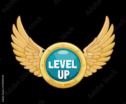 Level Up Golden Badge with Angel Wings for Reaching Next Progression Milestone Reward