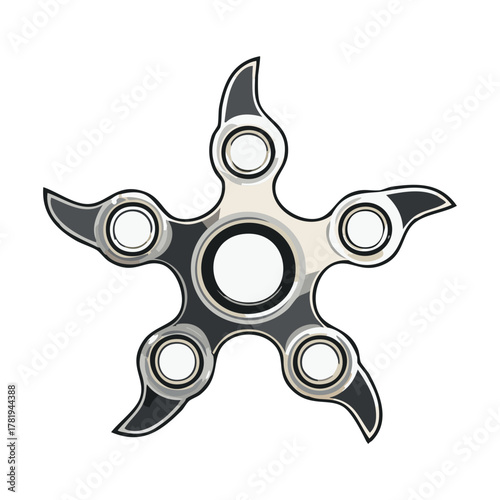 Abstract Silver Fidget Spinner Toy with Unique Star Shape Design Representing Dynamic Motion and Stress Management Device