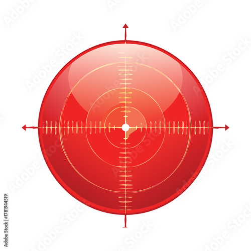 Detailed Red Crosshair Target Reticle with Concentric Rings for Precision Aiming and Military or Gaming Interface Design