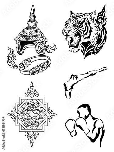 black white muay thai flame tribal tattoo