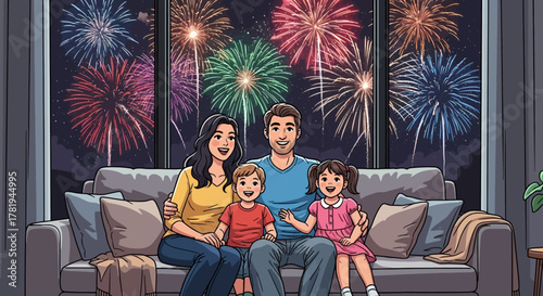 Cartoon woman in warrior pose on yoga mat in bright room.