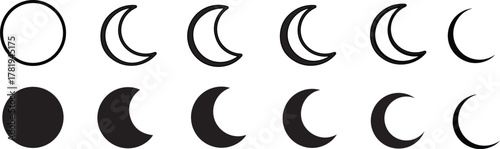 Moon icon set. Moon phase symbol. Crescent icon in glyph. Crescent icon set. vector illustration .Patterns and Web design isolated on transparent background
