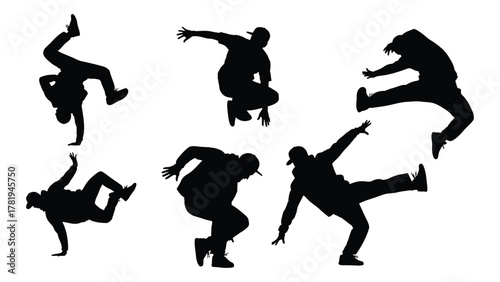 Dynamic breakdance silhouettes isolated on white background, Vector