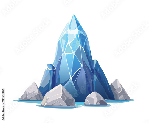 Blue Crystal Mountain Surrounded by Scattered Small Rocks and Stones Representing the Elemental Core of the Mountain
