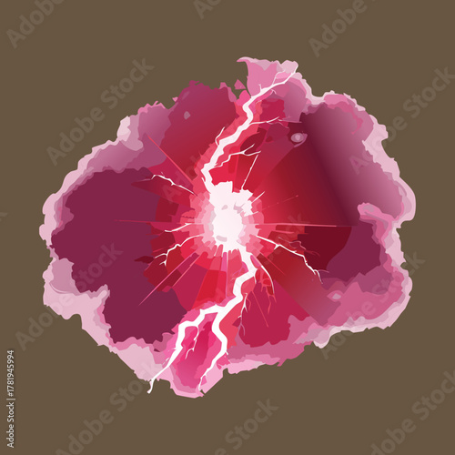 Abstract Watercolor Splash of a Dark Red Cloud with White Lightning Strike Representing a Violent Elemental Storm