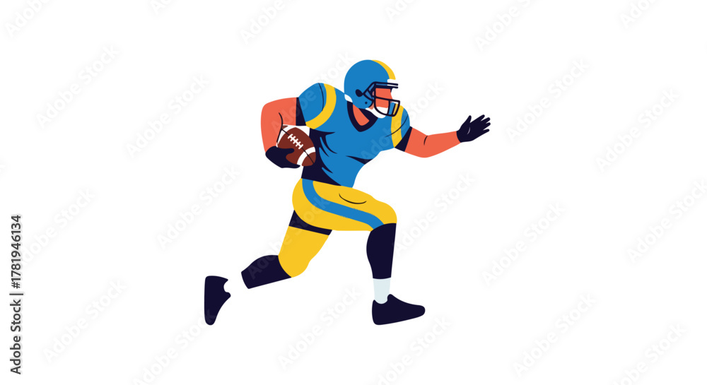 Obraz premium American Football Player Run Vector – Athlete Illustration with Helmet, Jersey, and Action Pose