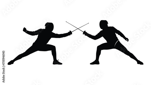 Fencing match silhouettes isolated on white background, Vector