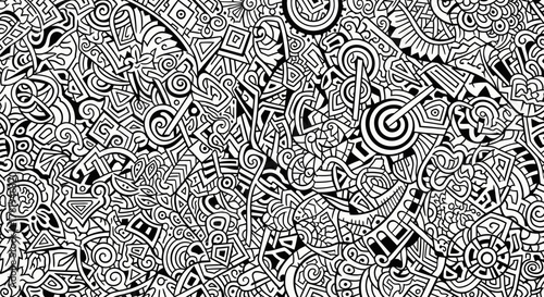 Intricate black and white abstract doodle art with complex patterns