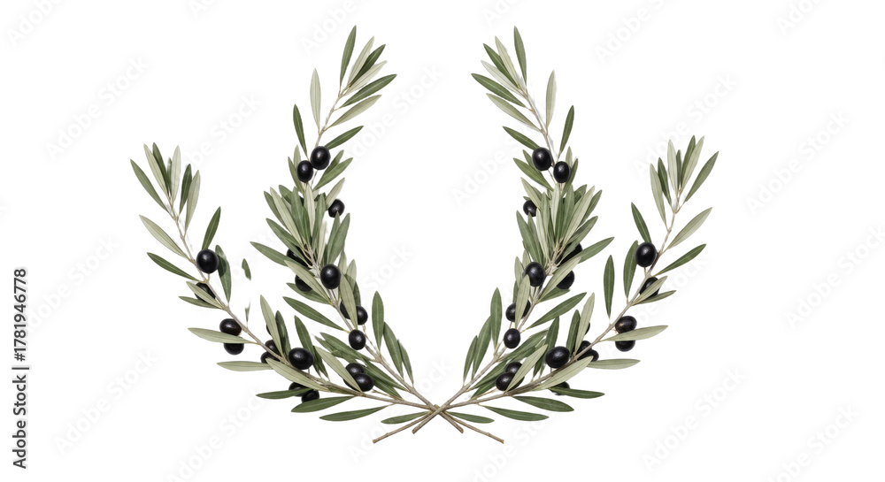 Fototapeta premium Olive Branches with Black Olives Forming a Wreath.