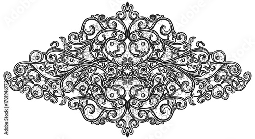 Intricate black filigree ornamental design on a