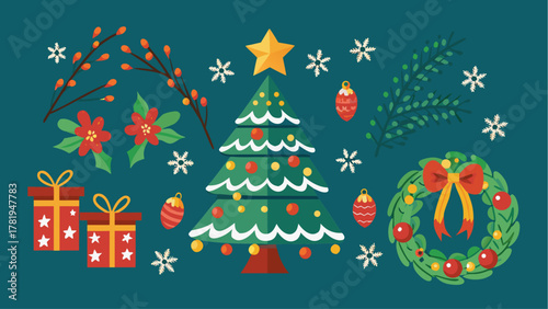 Festive Christmas cheer with a decorated tree, gifts, and a wreath, ready for holiday celebrations and seasonal designs for a joyful occasion