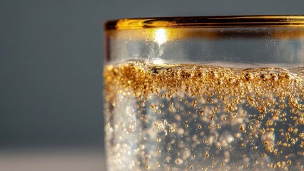 Acrylglasbilder Küche Goldrandglas mit perlenden Blasen Nahaufnahme  © Anastasiia
