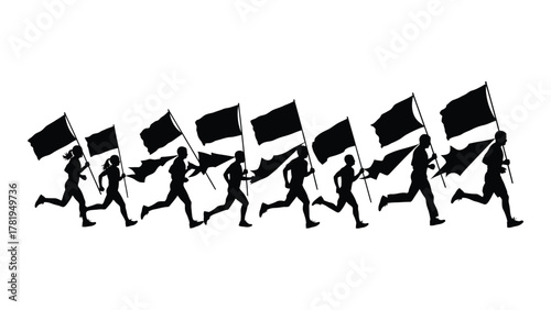 Running silhouettes with flags isolated on white background, Vector