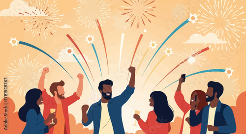 Cartoon woman in warrior pose on yoga mat in bright room.