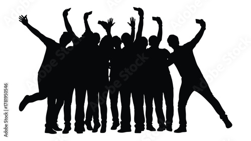 Joyful group celebration silhouette isolated on white background, Vector