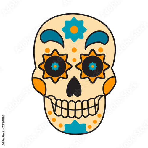 Sugar Skulls. Day of the Dead Skull, isolated on white background. Dia de los Muertos mexican traditional festival. Vector illustration for logo, emblem, poster, card, banner. 
