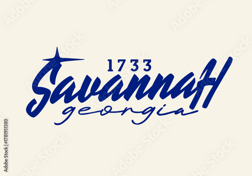 Vintage Elegant Script Typography Savannah Georgia State T-shirt, and Poster Design Minimalist Motivation Apparel - Vector