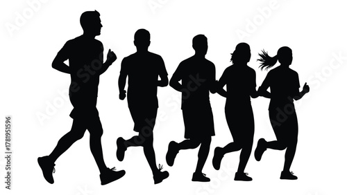 Group of runners silhouette isolated on white background, Vector