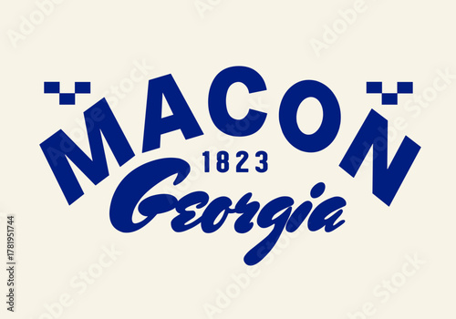 Vintage Elegant Script Typography Macon Georgia State T-shirt, and Poster Design Minimalist Motivation Apparel - Vector