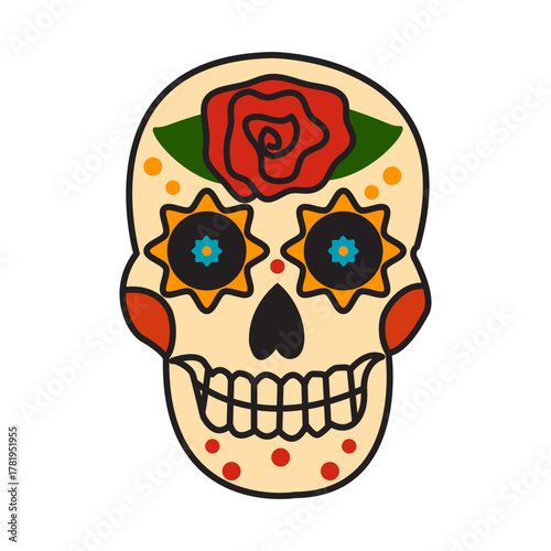 Sugar Skulls. Day of the Dead Skull, isolated on white background. Dia de los Muertos mexican traditional festival. Vector illustration for logo, emblem, poster, card, banner. 
