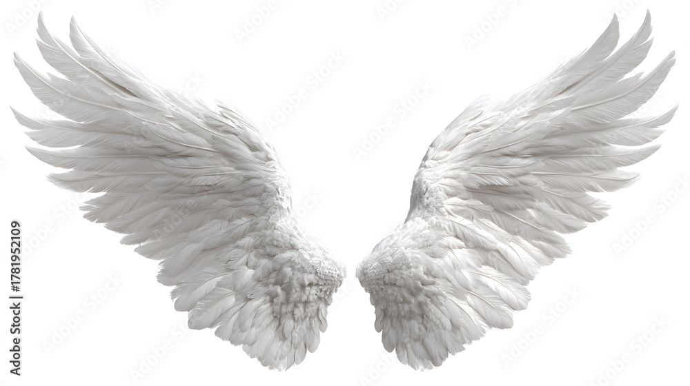 Fototapeta premium Majestic White Feathered Angel Wings isolated on white background