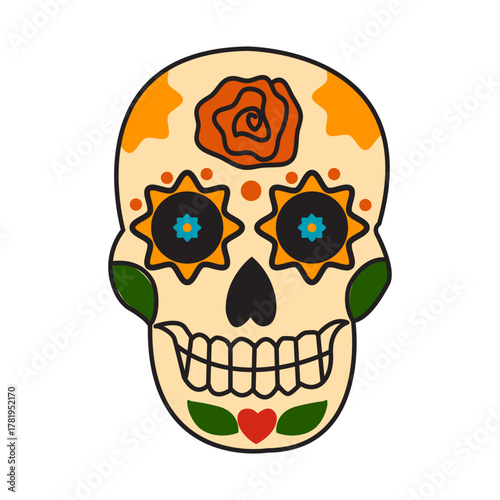 Sugar Skulls. Day of the Dead Skull, isolated on white background. Dia de los Muertos mexican traditional festival. Vector illustration for logo, emblem, poster, card, banner. 

