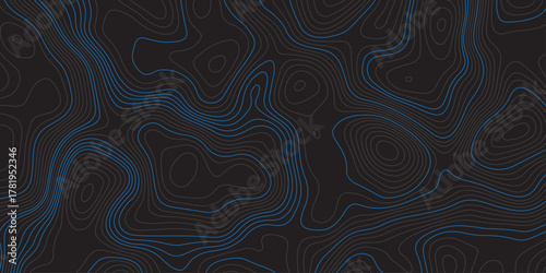 Abstract dark background with blue contour lines resembling a topographic map. Modern digital design for technology, geography, or data visualization themes. Minimal, clean, and futuristic style.