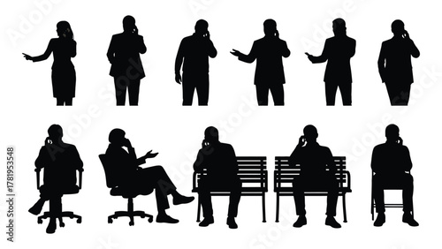 People on phone call silhouettes isolated on white background, Vector