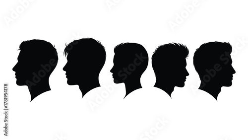 Male head silhouettes isolated on white background, Vector