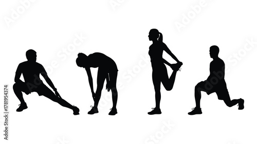Stretching exercise silhouettes isolated on white background, Vector