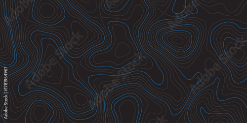 Abstract dark background with blue contour lines resembling a topographic map. Modern digital design for technology, geography, or data visualization themes. Minimal, clean, and futuristic style.