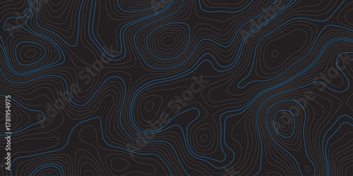 Abstract dark background with blue contour lines resembling a topographic map. Modern digital design for technology, geography, or data visualization themes. Minimal, clean, and futuristic style.