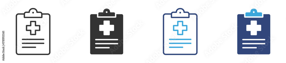 Fototapeta premium Health report icon set, Clipboard with medical cross icon , represents Healthcare, Medical Services, Health Checkup, or Medical Records , vector illustration . 