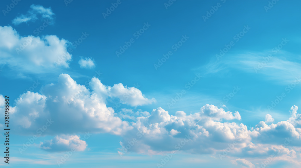 Fototapeta premium 【青空と白い雲】鮮やかなブルーに浮かぶ雲の背景