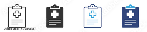 Health report  icon set, Clipboard with medical cross icon , represents Healthcare, Medical Services, Health Checkup, or Medical Records , vector illustration . 