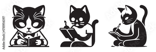 Cats Writing and Studying: A Focused and Creative Illustration.