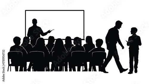 Classroom education silhouettes isolated on white background, Vector