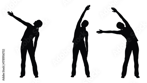 Female silhouette stretching exercises isolated on white background, Vector