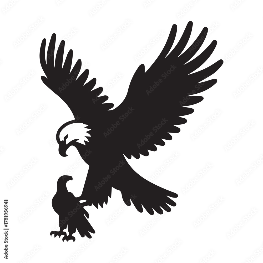 Fototapeta premium Majestic Eagle Silhouette Soaring with Young Bird.