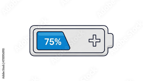 Digital battery indicator displaying a substantial three-quarter charge level, symbolizing power and ready-to-use energy for electronic devices, crucial for monitoring usage