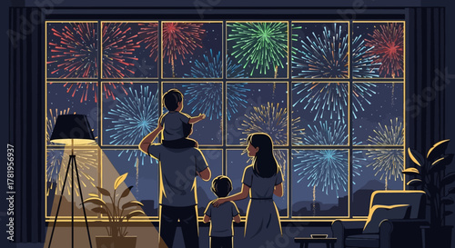 Cartoon woman in warrior pose on yoga mat in bright room.