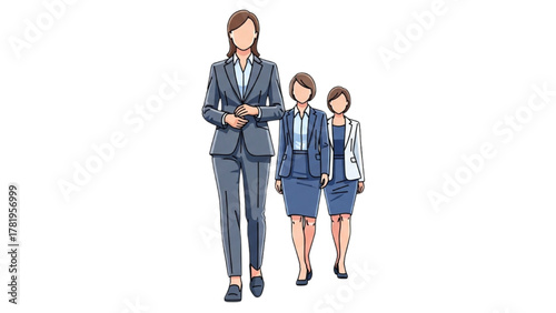Team of Businesswomen Walking Forward in Suits, Expressing Success and Professionalism