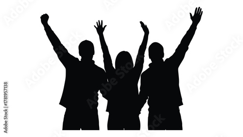Three people celebrating silhouette isolated on white background, Vector