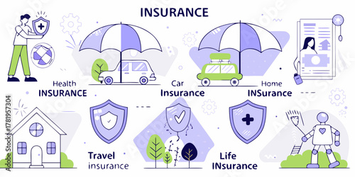 Comprehensive insurance coverage explained through diverse protection concepts and icons