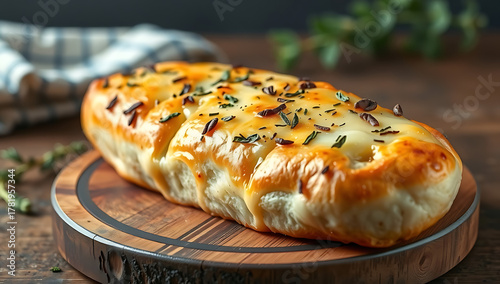 Cheesy Garlic Bread Loaf with Herbs, Oven-Fresh Golden Baked Snack