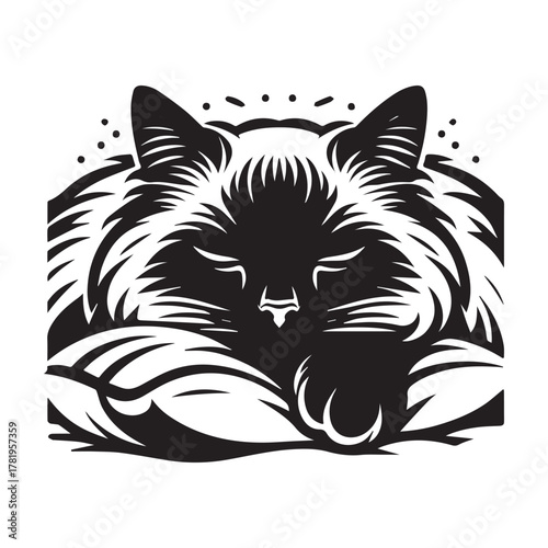 Sleeping Cat Silhouette Illustration: Serene Peaceful and Relaxed.