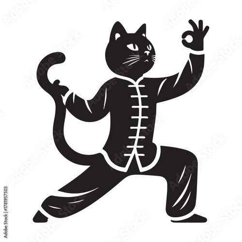 Kung Fu Cat Poses in Traditional Martial Arts Attire.